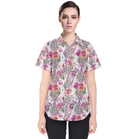 Geometric Flowers Women s Short Sleeve Shirt by goljakoff