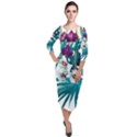 Tropical flowers Quarter Sleeve Midi Velour Bodycon Dress View1