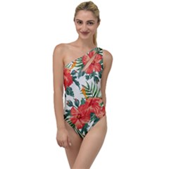 Red Flowers To One Side Swimsuit by goljakoff