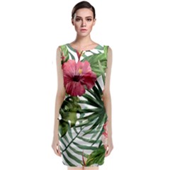 Monstera Flowers Sleeveless Velvet Midi Dress by goljakoff