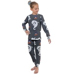 Halloween Ghost Trick Or Treat Seamless Repeat Pattern Kids  Long Sleeve Set  by KentuckyClothing