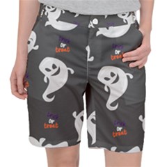 Halloween Ghost Trick Or Treat Seamless Repeat Pattern Pocket Shorts by KentuckyClothing