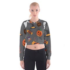 Halloween Themed Seamless Repeat Pattern Cropped Sweatshirt by KentuckyClothing