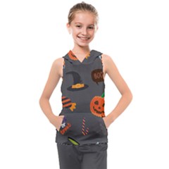 Halloween Themed Seamless Repeat Pattern Kids  Sleeveless Hoodie by KentuckyClothing