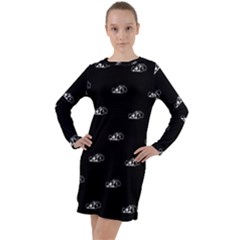 Formula One Black And White Graphic Pattern Long Sleeve Hoodie Dress by dflcprintsclothing