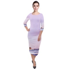 Seascape Sunset Quarter Sleeve Midi Velour Bodycon Dress by goljakoff