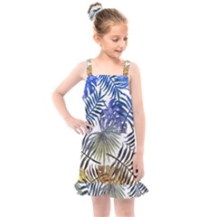 Blue And Yellow Tropical Leaves Kids  Overall Dress by goljakoff