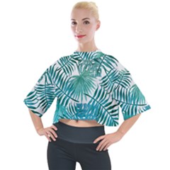 Blue Tropical Leaves Mock Neck Tee by goljakoff