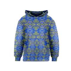 Gold And Blue Fancy Ornate Pattern Kids  Pullover Hoodie by dflcprintsclothing