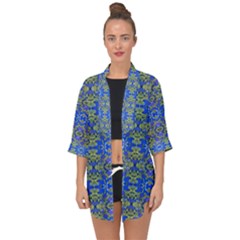 Gold And Blue Fancy Ornate Pattern Open Front Chiffon Kimono by dflcprintsclothing