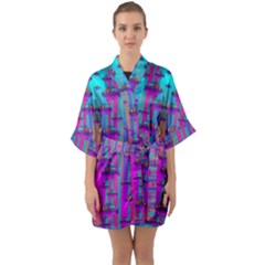 Tropical Rainbow Fishes  In Meadows Of Seagrass Half Sleeve Satin Kimono  by pepitasart