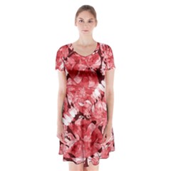 Red Leaves Short Sleeve V-neck Flare Dress by goljakoff