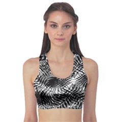 Tropical Leafs Pattern, Black And White Jungle Theme Sports Bra by Casemiro