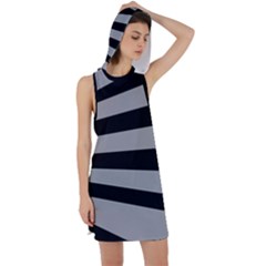 Striped Black And Grey Colors Pattern, Silver Geometric Lines Racer Back Hoodie Dress by Casemiro