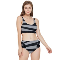 Striped Black And Grey Colors Pattern, Silver Geometric Lines Frilly Bikini Set by Casemiro