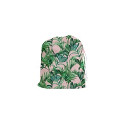 Green Leaves On Pink Drawstring Pouch (xs) by goljakoff