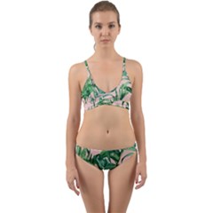 Green Leaves On Pink Wrap Around Bikini Set by goljakoff