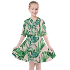 Green Leaves On Pink Kids  All Frills Chiffon Dress by goljakoff