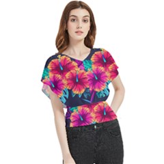 Neon Flowers Butterfly Chiffon Blouse