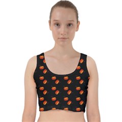 Kawaii Pumpkin Black Velvet Racer Back Crop Top by vintage2030