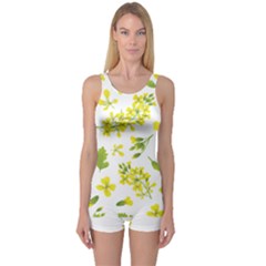 Yellow Flowers One Piece Boyleg Swimsuit by designsbymallika