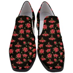 Red Roses Women Slip On Heel Loafers by designsbymallika