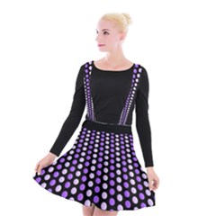 Purple And Pink Dots Pattern, Black Background Suspender Skater Skirt by Casemiro