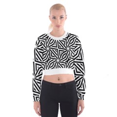 Black And White Abstract Lines, Geometric Pattern Cropped Sweatshirt by Casemiro