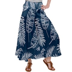 Blue Leaves Satin Palazzo Pants