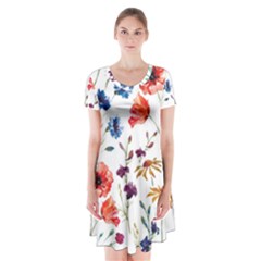 Flowers Short Sleeve V-neck Flare Dress by goljakoff