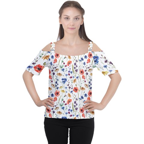 Flowers Pattern Cutout Shoulder Tee by goljakoff