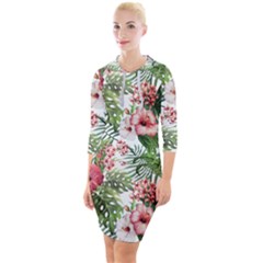 Tropical Flowers Quarter Sleeve Hood Bodycon Dress by goljakoff