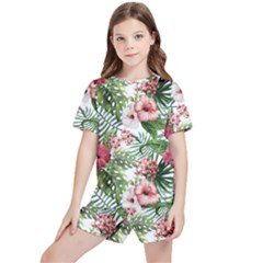 Tropical Flowers Kids  Tee And Sports Shorts Set by goljakoff