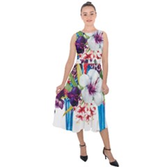 Tropical Parrots Midi Tie-back Chiffon Dress by goljakoff