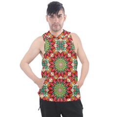 Red Green Floral Pattern Men s Sleeveless Hoodie