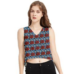 Red And Blue V-neck Cropped Tank Top