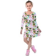 Painted Flowers Kids  Long Sleeve Velvet Dress by Sparkle