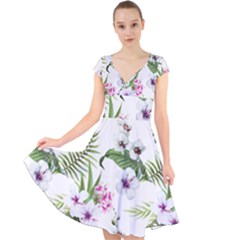 Summer Flowers Cap Sleeve Front Wrap Midi Dress by goljakoff