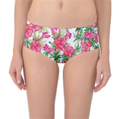 Pink Flowers Mid-waist Bikini Bottoms