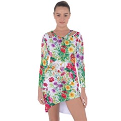 Summer Flowers Asymmetric Cut-out Shift Dress by goljakoff