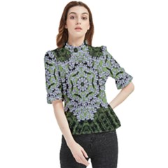 Calm In The Flower Forest Of Tranquility Ornate Mandala Frill Neck Blouse