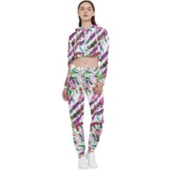 Flowers Cropped Zip Up Lounge Set