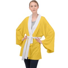 Dandelion Yellow & White - Long Sleeve Velvet Kimono  by FashionLane