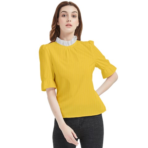 Dandelion Yellow & White - Frill Neck Blouse by FashionLane