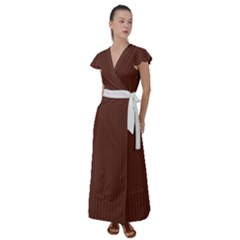 Emperador Brown & White - Flutter Sleeve Maxi Dress by FashionLane