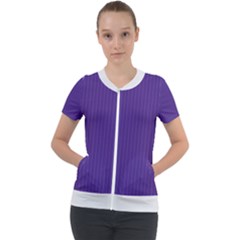 Spanish Violet & White - Short Sleeve Zip Up Jacket by FashionLane