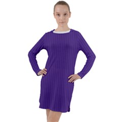 Spanish Violet & White - Long Sleeve Hoodie Dress by FashionLane