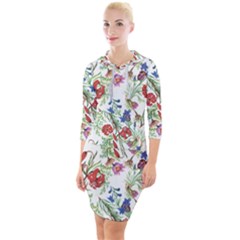 Flowers Pattern Quarter Sleeve Hood Bodycon Dress by goljakoff