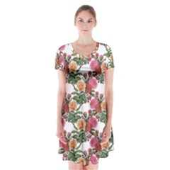 Flowers Pattern Short Sleeve V-neck Flare Dress by goljakoff