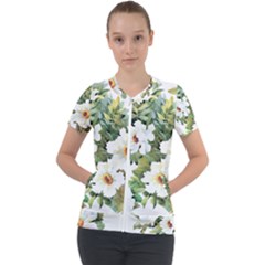 White Flowers Short Sleeve Zip Up Jacket by goljakoff